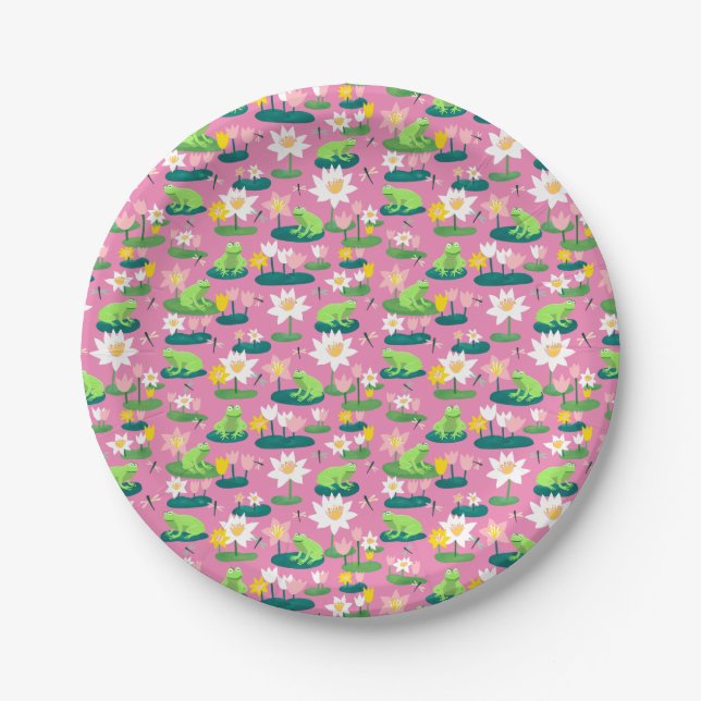 Frogs and Lily Pads Cute Birthday BABY SHOWER Paper Plate (Front)