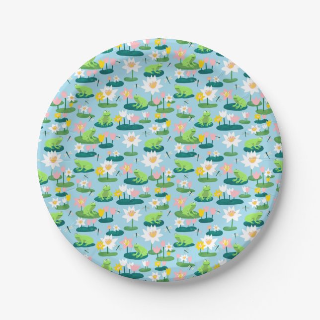 Frogs and Lily Pads Cute Birthday BABY SHOWER Paper Plate (Front)