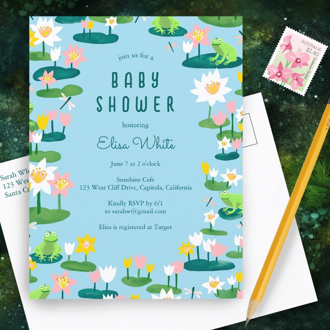 Frogs and Lily Pads Cute CUSTOM BABY SHOWER Invitation Postcard (Frogs and Lily Pads Cute CUSTOM BABY SHOWER Invitation Postcard
)