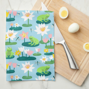 Frogs and Lily Pads Cute Custom Tea Towel
