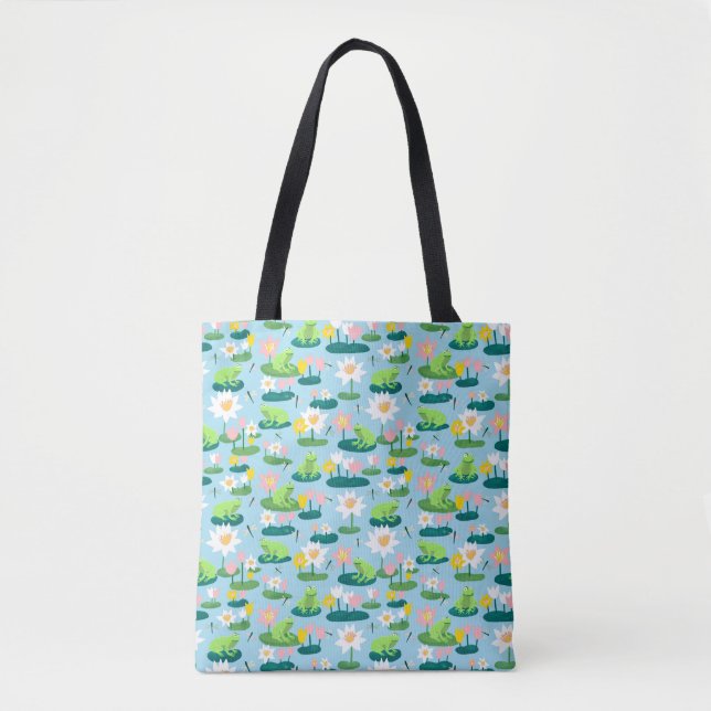 Frogs and Lily Pads Cute Custom Tote Bag (Front)