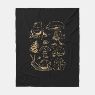 Frogs And Mushrooms Vintage Sketch – Aesthetic Gob Fleece Blanket