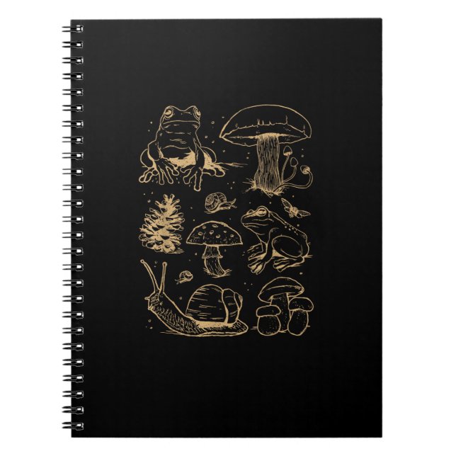Frogs And Mushrooms Vintage Sketch – Aesthetic Gob Notebook (Front)