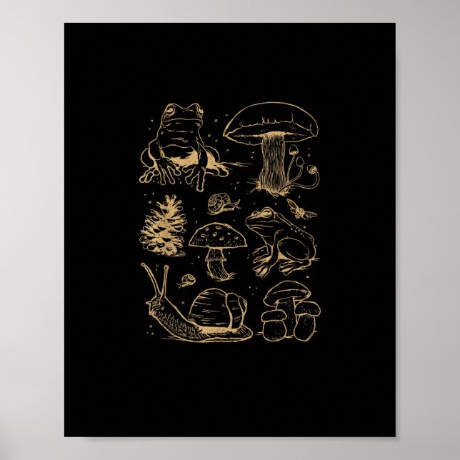 Frogs And Mushrooms Vintage Sketch – Aesthetic Gob Poster (Front)