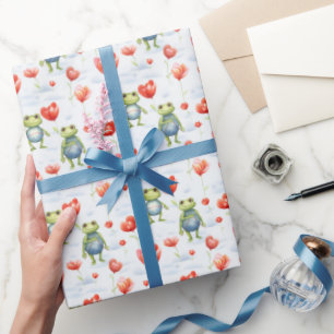 Frogs and redf lowers wrapping paper