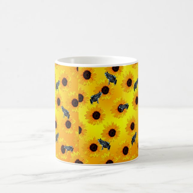 "Frogs and Sunflowers: A Playful Nature Pattern" Coffee Mug (Center)