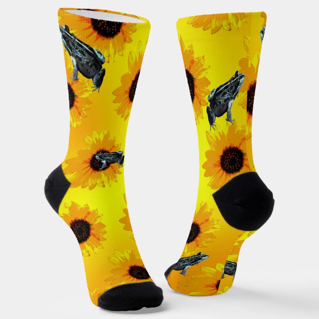 "Frogs and Sunflowers: A Playful Nature Pattern" Socks (Angled)