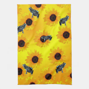 Frogs And Sunflowers, Dish Towel