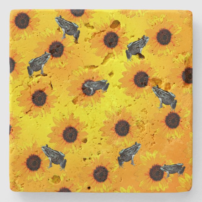 Frogs And Sunflowers, Stone Coaster (Front)