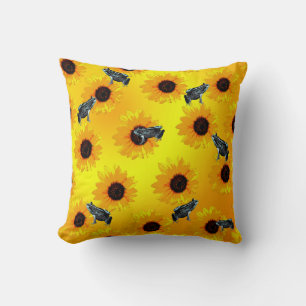 Frogs And Sunflowers, Throw Cushion