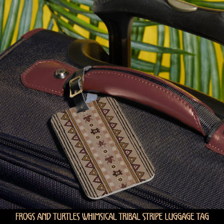 Frogs and Turtles Whimsical Tribal Stripe Luggage Tag