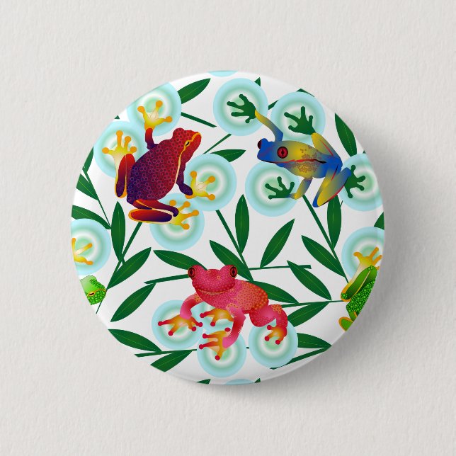 Frogs Bamboo Bubbles Rainforest Jungle Whimsical 6 Cm Round Badge (Front)