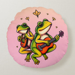 Frogs Band in Harmony Round Cushion
