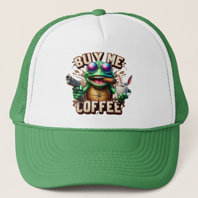Frogs Brew and Protection Buy Me A Coffee Trucker Hat (Front)