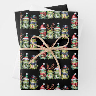 Frogs Christmas Frog Lover Cute Santa Animals Wrapping Paper Sheet