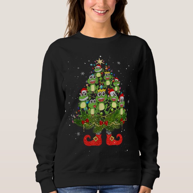 Frogs Christmas Tree Lights Funny Santa Hat Lover Sweatshirt (Front)