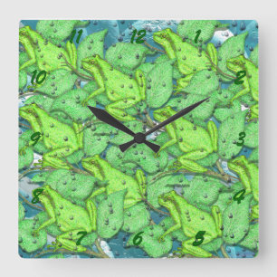 frogs, frogs, frogs square wall clock