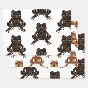 Frogs Galor Wrapping Paper Flat Sheet Set of 3