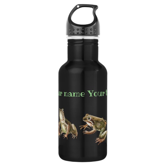 Frogs green and white water lilies pattern 532 ml water bottle (Front)
