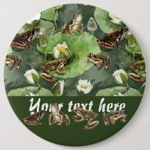 Frogs green and white water lilies pattern
