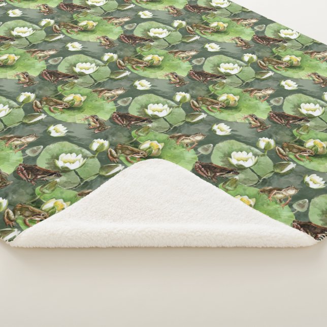 Frogs green and white water lilies sherpa blanket (3/4)