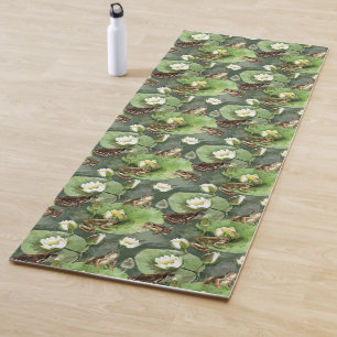 Frogs green and white waterlilies yoga mat