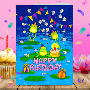 Frogs Happy Birthday greeting card