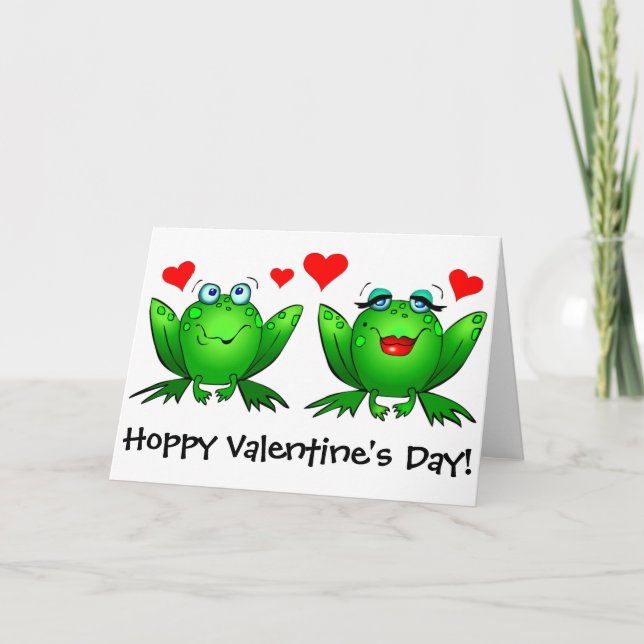 Frogs Hoppy Valentines Day Funny Cute Red Hearts Holiday Card (Front)