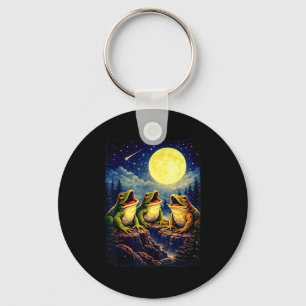 Frogs howling at moon mountain forest meme key ring
