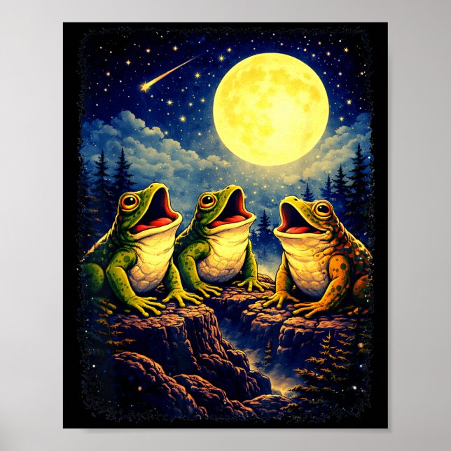 Frogs howling at moon mountain forest meme poster (Front)