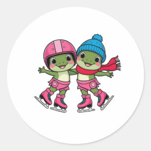 Frogs Ice Skating Classic Round Sticker