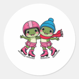 Frogs Ice Skating Classic Round Sticker
