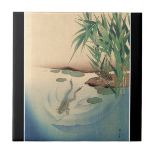 Frogs in a Pond, Japanese Art circa 1800s Tile