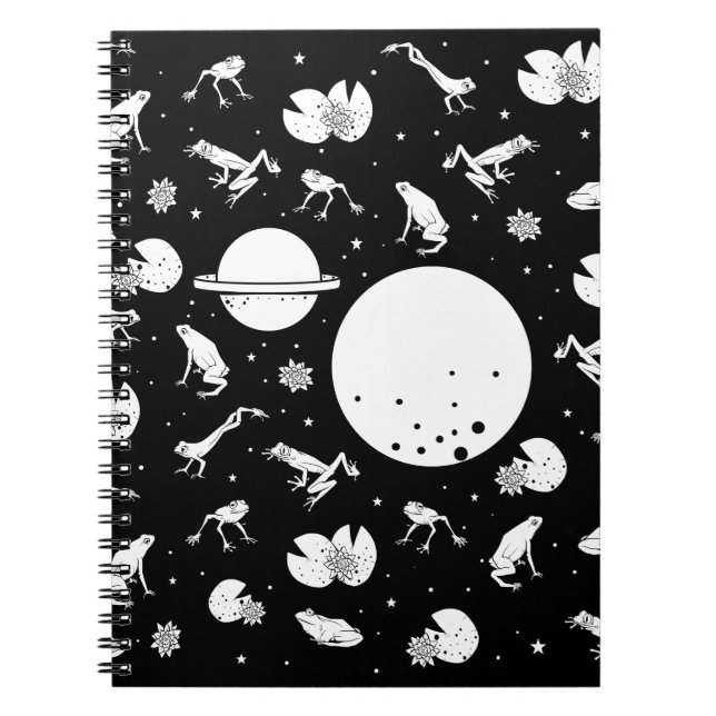 Frogs in space black and white notebook (Front)