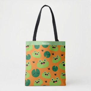 Frogs & Lily Pads editable text  Tote Bag