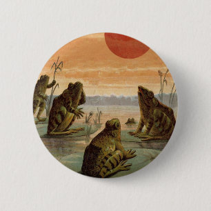 Frogs Lily Pads Moon Illustration 6 Cm Round Badge