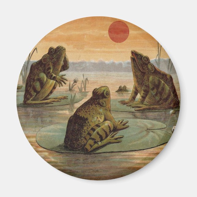 Frogs Lily Pads Moon Illustration Magnet (Front)