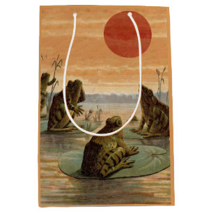 Frogs Lily Pads Moon Illustration Medium Gift Bag