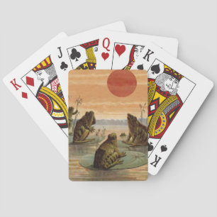 Frogs Lily Pads Moon Illustration Playing Cards