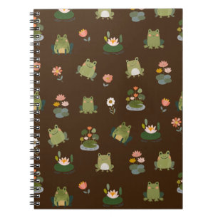 Frogs & Lily Pads on Dark Brown Notebook