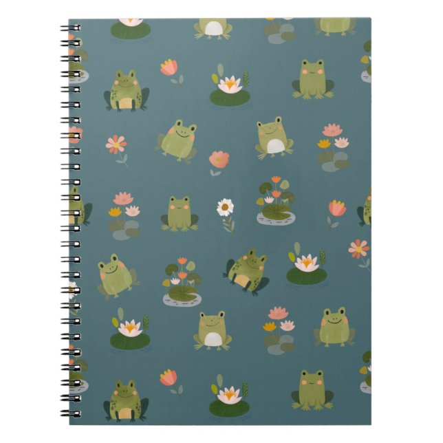 Frogs & Lily Pads on Dark Teal Notebook (Front)