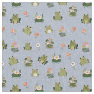 Frogs & Lily Pads on Light Blue Fabric