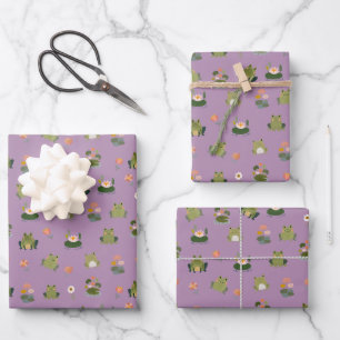 Frogs & Lily Pads on Light Purple Wrapping Paper Sheet