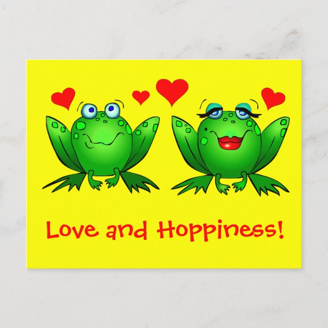 Frogs Love and Hoppiness Yellow Postcard (Front)