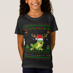 Frogs Lover Reindeer Santa Hat Matching Ugly Frog T-Shirt