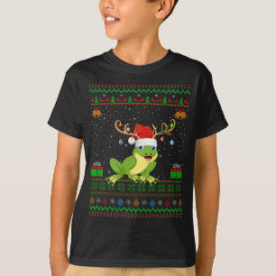 Frogs Lover Reindeer Santa Hat Matching Ugly Frog T-Shirt