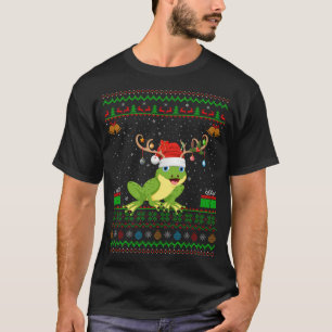 Frogs Lover Reindeer Santa Hat Matching Ugly Frog  T-Shirt