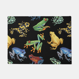 Frogs on black doormat