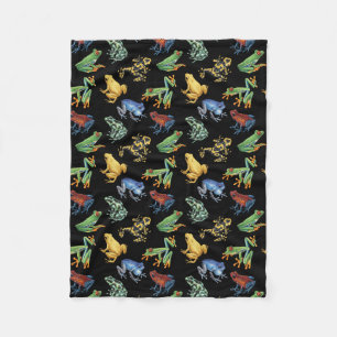 Frogs on black fleece blanket