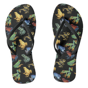 Frogs on black flip flops